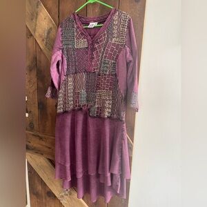 Parsley & Sage Patchwork Long Sleeve Dress - Purple and Gray